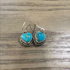Dainty Heart Shaped Kingman Turquoise Dangle Hook Earrings